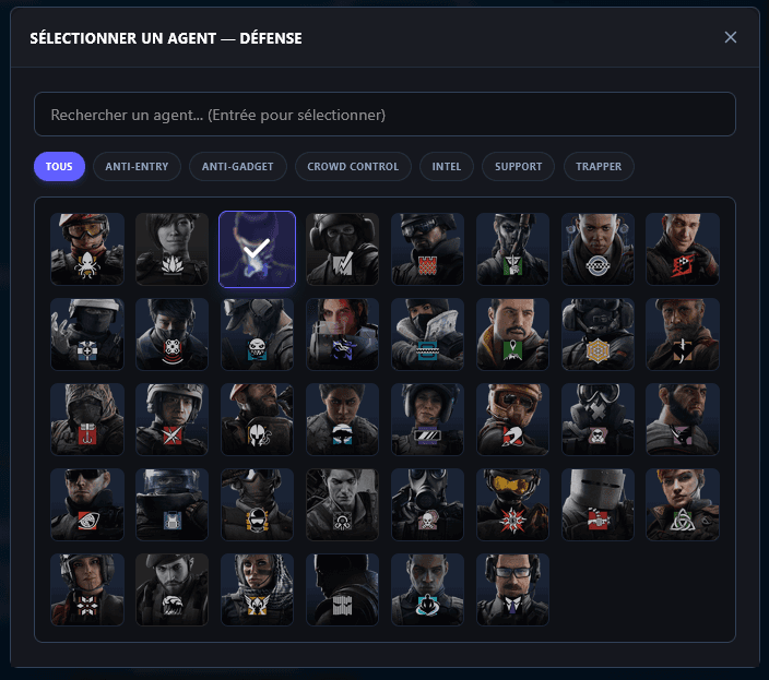 screenshot de la modal de sélection d'un opérateur